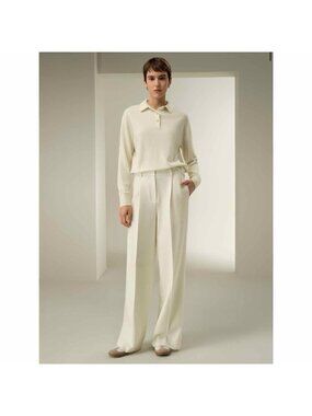 Lily Silk Pants Wool-Mulberry Silk Tweed Natural White Wide Leg Sz 6